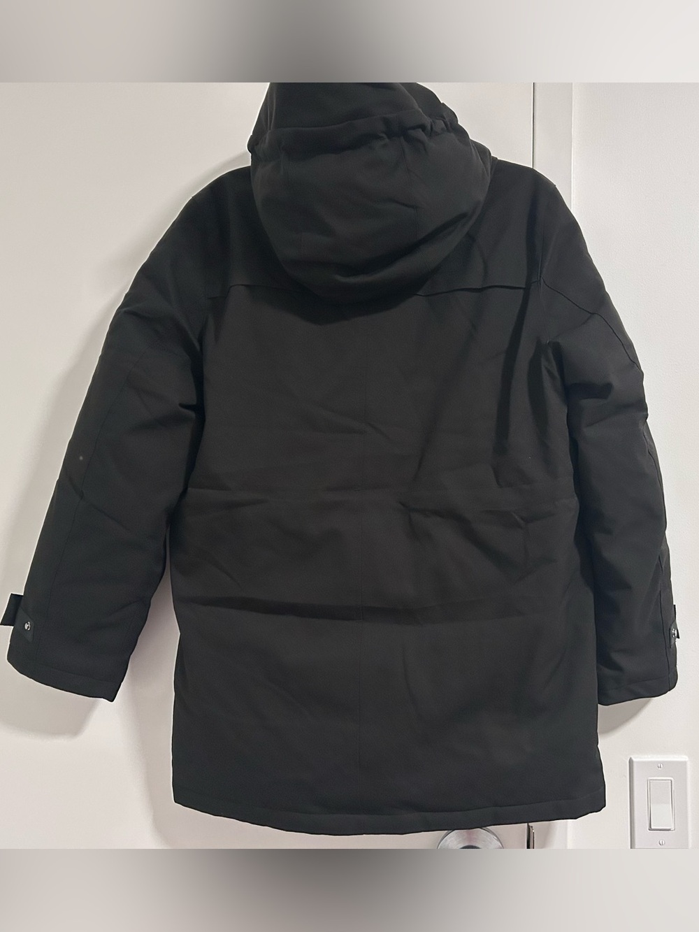 Black Hooded Down Puff Winter Jacket with Fox Fur Collar